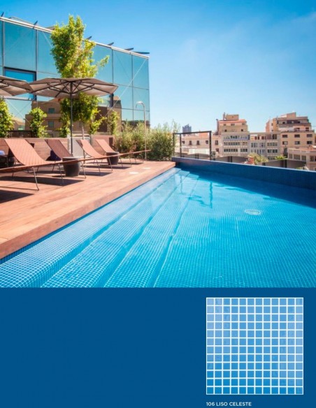 Piscinas - Gresite Liso Azul Celeste - mosaico de vidrio liso  - VidrePur