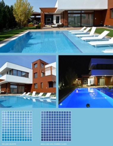 Piscinas - Gresite Liso Azul Celeste - mosaico de vidrio liso  - VidrePur