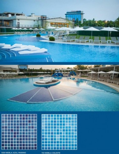Piscinas - Gresite Niebla Azul Celeste - mosaico de vidrio  - VidrePur