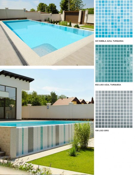 Piscinas - Gresite Niebla Azul Turquesa - mosaico de vidrio  - VidrePur